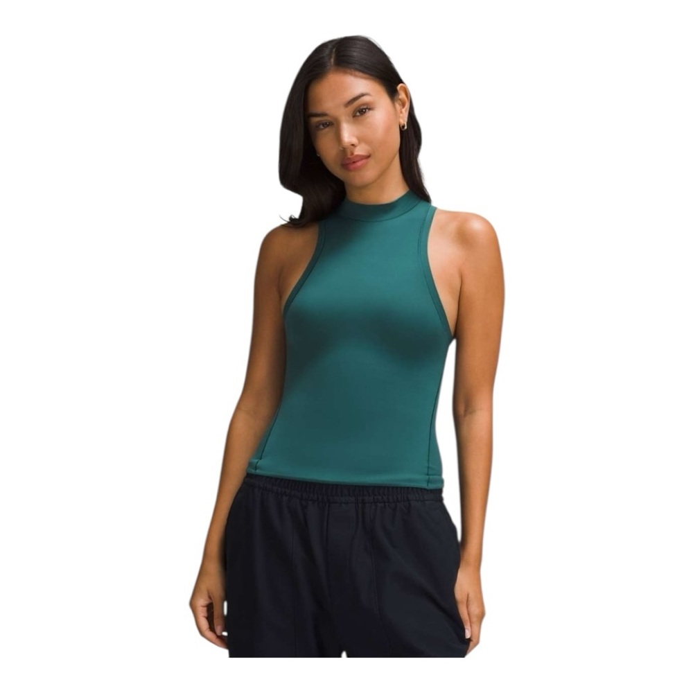 Lululemon Wundermost Ultra-Soft Nulu Mockneck Tank Top Storm Teal Size XS/4 NWT